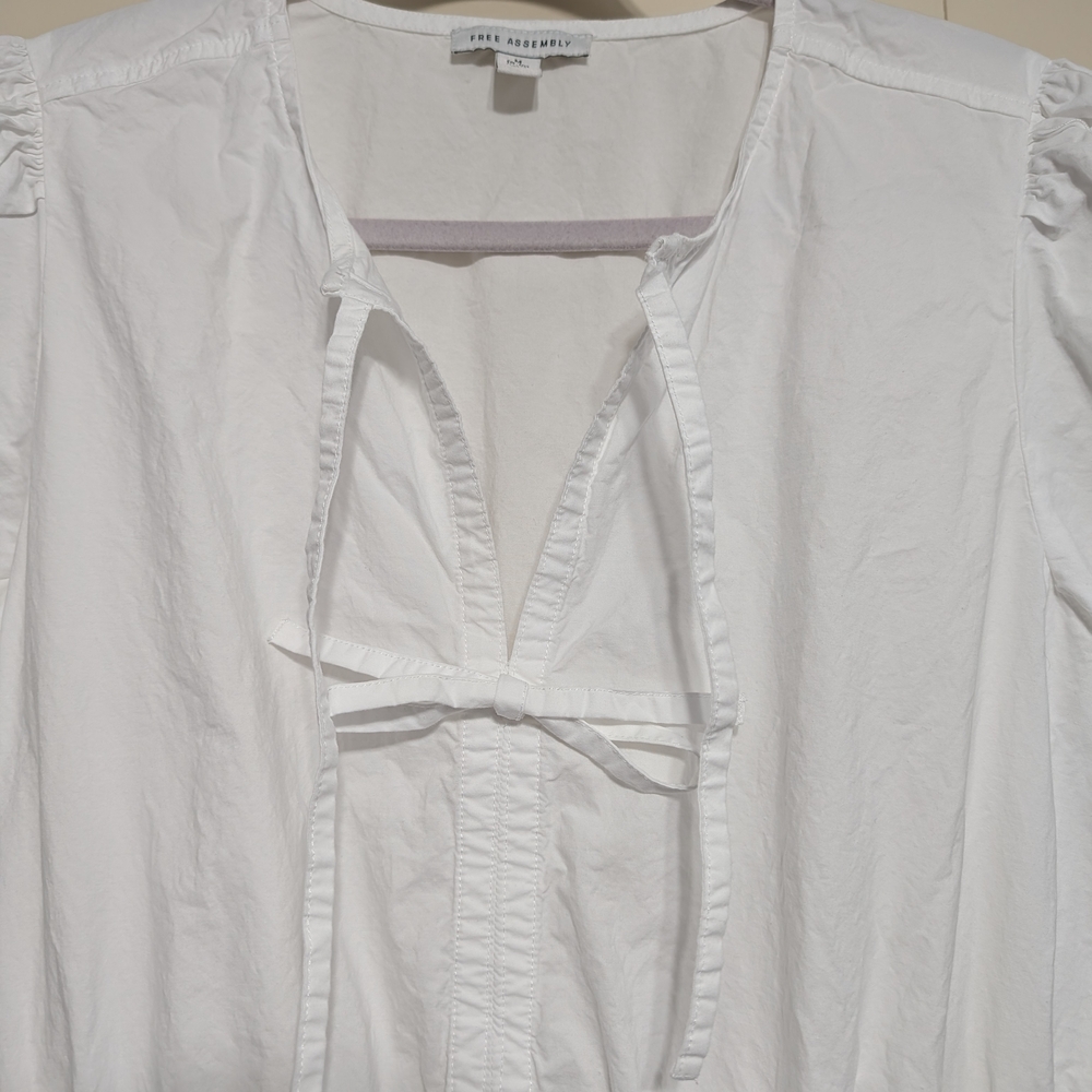 Women’s White Midi Dress with Eyelet Hem Puff Sleeve Cottage Core Size M - Picture 4 of 10